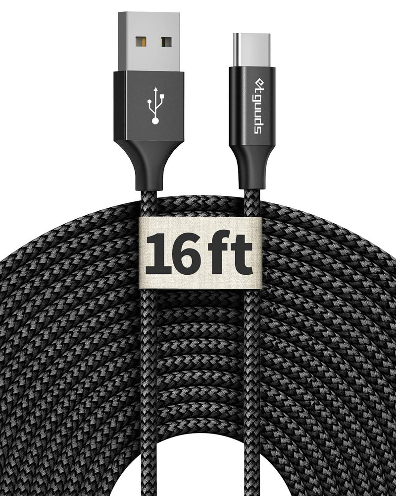  [AUSTRALIA] - [ 16ft/5m ] Extra Long USB C Cable, etguuds USB-A 2.0 to Type C Cable Fast Charger Nylon Braided Cord Compatible with Samsung Galaxy Note, LG, Moto, Google, Sony, Switch, Camera And Other USB-C Device Black-16ft