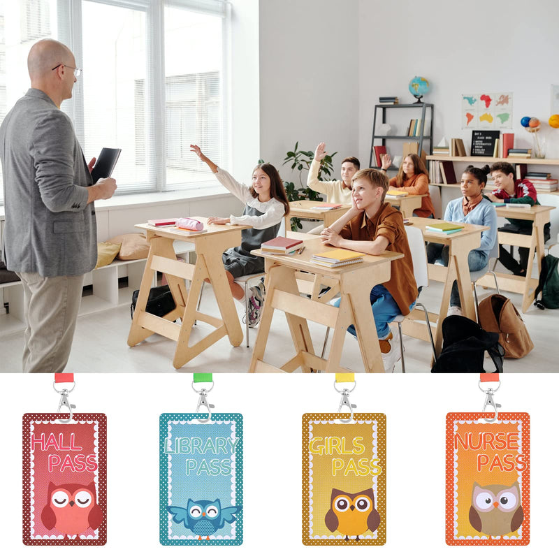  [AUSTRALIA] - 8 Pieces Classroom Hall Passes Lanyards Durable Hall, Bathroom, Library, Office & Nurse Laminated Placards for School Teachers (owl) owl