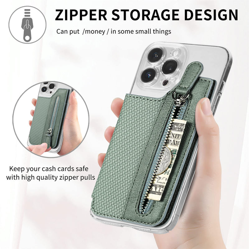  [AUSTRALIA] - BOZKOA Flip Leather Phone Wallet Stick On for Most Phone,Card Holder for Phone Case Stick On of Adjustable Stand Function,Sticky Wallet for Back of Phone with Magnetic Clasp Green