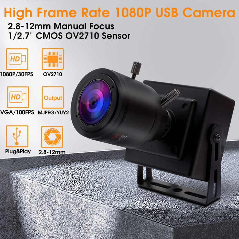  [AUSTRALIA] - SVPRO Manual Zoom Focus USB Camera 2.8-12mm Varifocal Lens 1080P FHD USB Webcam, 2MP High Frame Rate 100pfs VGA Mini Camera Portable USB Camera with UVC Plug & Play for Android Linux Windows Mac 2MP USB Camera (High Frame)