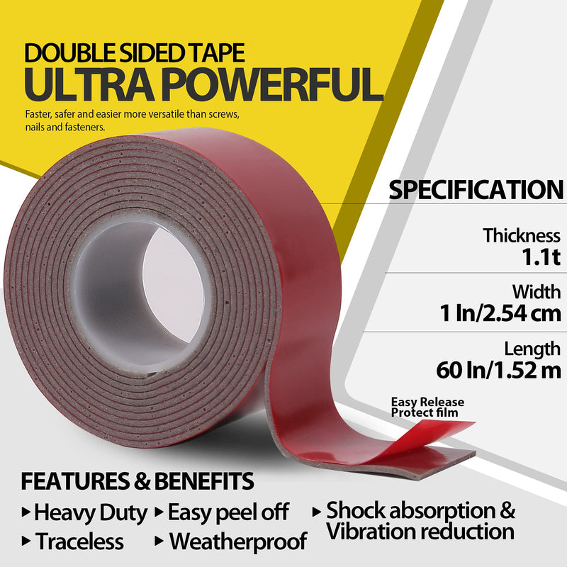  [AUSTRALIA] - Bonding Forever Ultra Powerful Double Sided Tape | Foam Tape | Double Sided Adhesive Tape | Mounting Tape | 0.045" X 1" X 60" X 1EA 1 Pack
