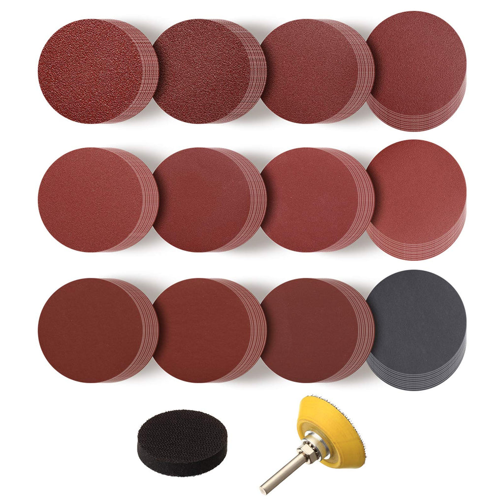  [AUSTRALIA] - Miady 2-Inch Sanding Discs with 1 pc 2 Inch Drill Shank Backing Pad, 80/100/180/240/320/400/600/800/1000/1200/2000/3000 Assorted Grits-Pack of 120