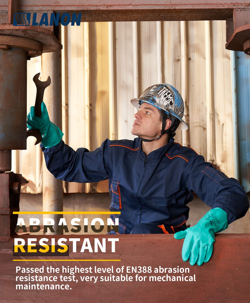  [AUSTRALIA] - LANON 3 Pairs Nitrile Chemical Resistant Gloves, Reusable Heavy Duty Safety Work Gloves, Acid, Alkali & Oil Protection, Non-Slip, Large L/9