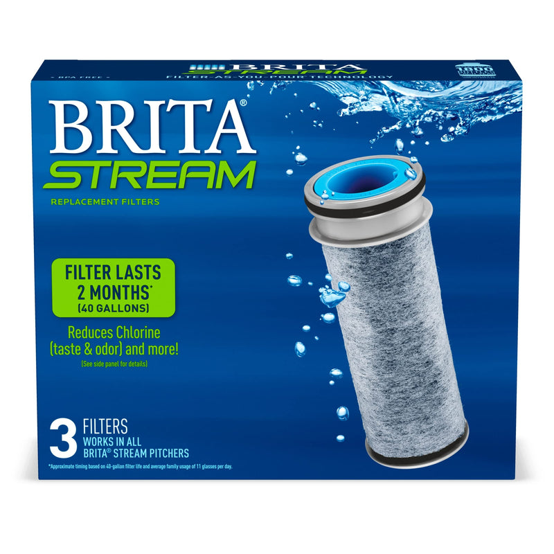  [AUSTRALIA] - Brita Stream Water Filter, Stream Pitcher Replacement Water Filter, BPA Free, 3 Count, Gray 3 Count (Pack of 1) Stream Filter
