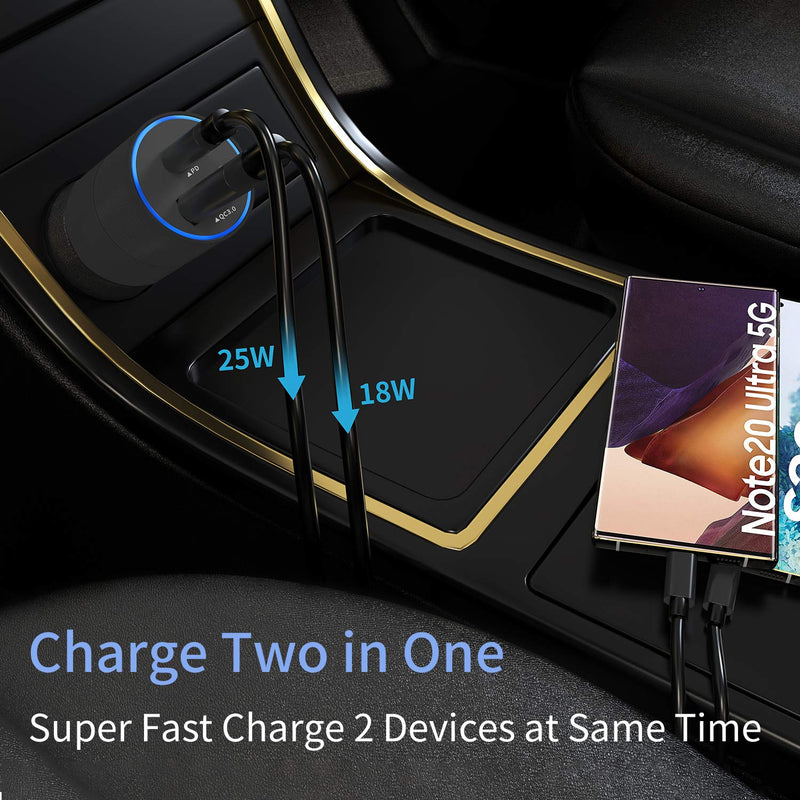  [AUSTRALIA] - Upgraded Super Fast Car Charger, Worsors USB C 25W PPS PD & 18W QC3.0 Power Adapter Compatible for Samsung Galaxy S22/S21/Ultra/Plus/S20/S10, Note 20/10, Google Pixel 6 Pro/6 + 2Pack 3ft Type C Cable