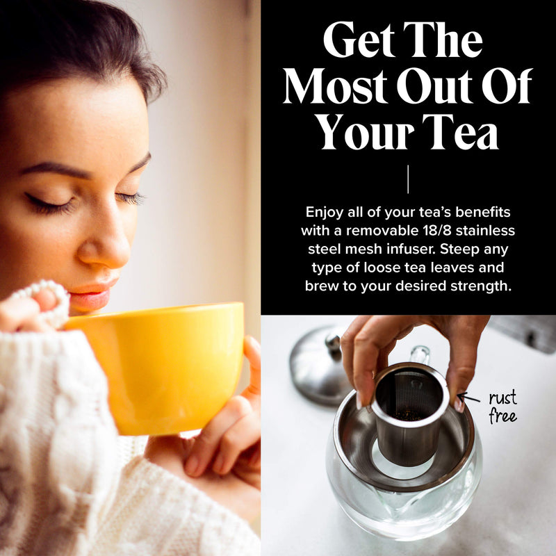 Teapot with Infuser for Loose Tea - 40oz, 3-4 Cup Tea Infuser, Clear Glass Tea Kettle Pot with Strainer & Warmer - Loose Leaf, Iced Tea Maker & Brewer Standard - LeoForward Australia