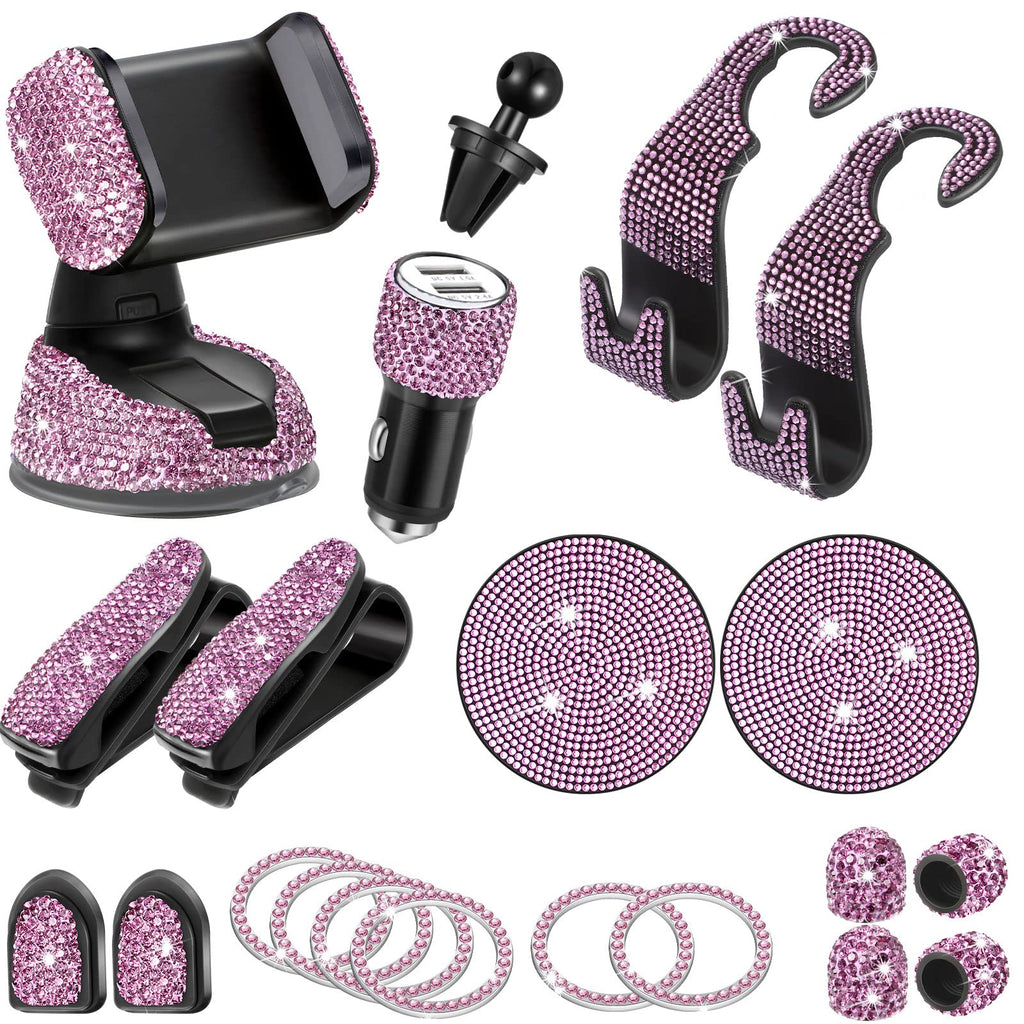  [AUSTRALIA] - Tallew 20 Pieces Women Bling Car Accessories Set, Phone Holder Mount, Bling Dual USB Car Charger, Car Coasters, Bling Glasses Holders (Purple) Purple