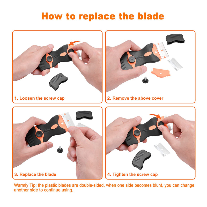  [AUSTRALIA] - Razor Blade Scraper, 2 Pack Scrapers Tool Sticker Remover for Removing Gasket, Labels, Decals, Caulk, Adhesive & Paint (Include 20pcs Plastic & 10pcs Metal Blades)
