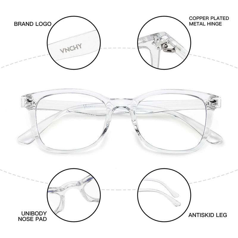 VNCHY Blue Light Glasses Clear Lens Anti-Eyestrain Computer Reading Gaming Glasses for Women Men Non-Prescription Transparent - LeoForward Australia