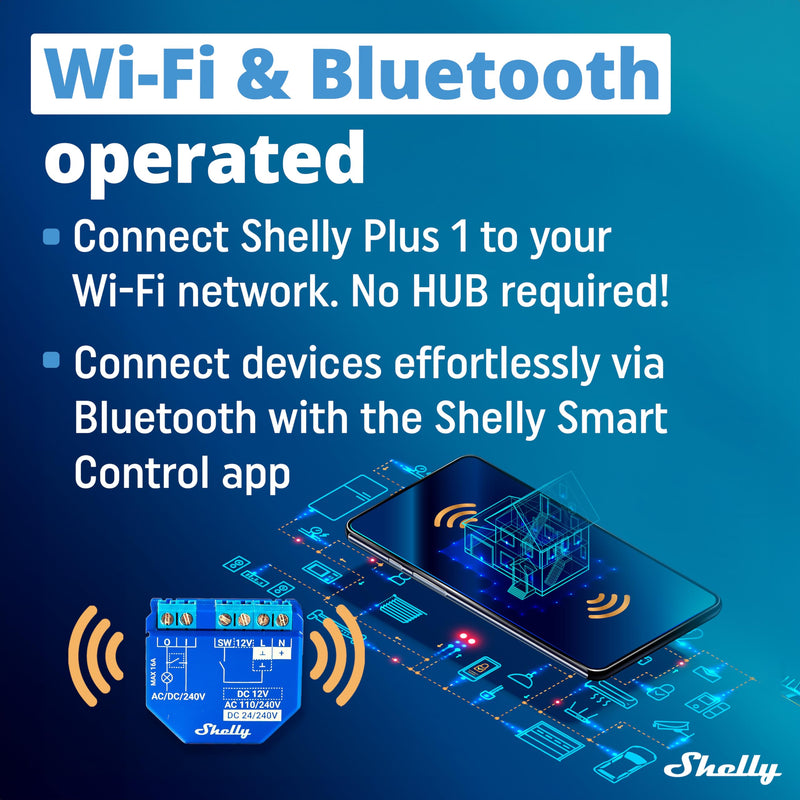  [AUSTRALIA] - Shelly Plus 1 | WiFi & Bluetooth Smart Relay Switch | Home automation | Compatible with Alexa & Google Home | iOS Android App | No Hub Required Wireless Switch DIY Remote Control Garage Door Single Pack Single