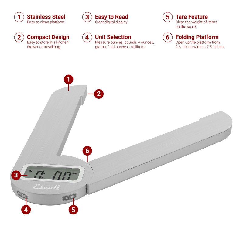 Escali F115 Compact Kitchen Scale, 11 lb/5 kg, Stainless Steel - LeoForward Australia