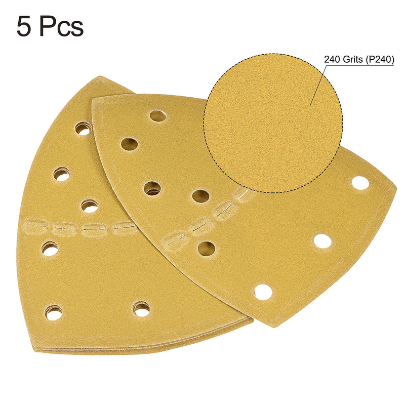  [AUSTRALIA] - uxcell 11 Holes Triangle Sandpaper 240 Grits (P240) Fine Abrasive 6-Inch Aluminum Oxide Sanding Sheets Hook and Loop Backed 5pcs