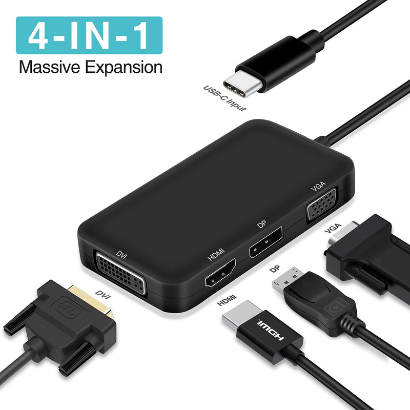  [AUSTRALIA] - USB C to HDMI VGA DVI DP Adapter, MOYOON 4 in 1 USB C Multiport 4K Adapter for MacBook Air, MacBook Pro, XPS, and More