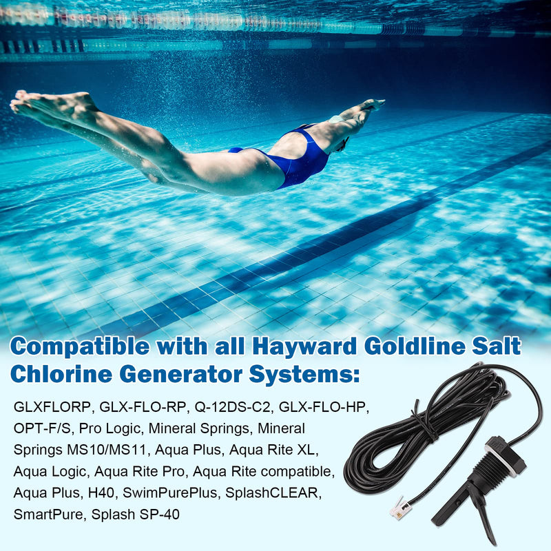  [AUSTRALIA] - Hayward Flow Switch GLX-FLO-RP Replacement for Hayward Salt System Goldine Aquarite Chlorine Generator Flow Sensor Switch, with 15-Foot Cable Black
