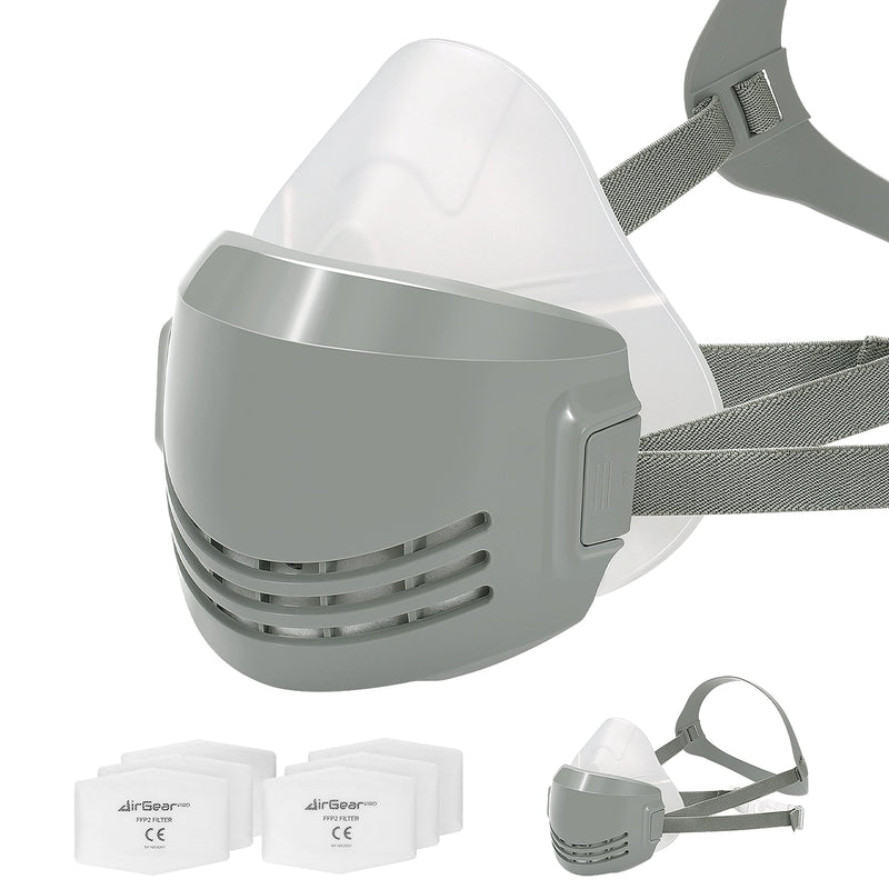  [AUSTRALIA] - AirGearPro D-200 respirator mask with P2 filter - dust mask against fine dust, particles and vapors - half mask ideal for painting, working, sanding, renovation, DIY projects