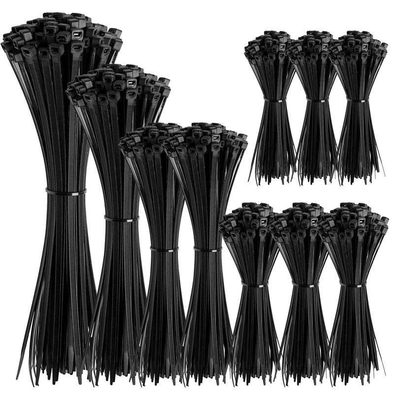  [AUSTRALIA] - Cable Zip Ties,1000 Packs Self-Locking Nylon CableTies Assorted Sizes 4+6+8+10+12-Inch,Multi-Purpose Wire Management Ties,Zip Wire Tie Perfect for Home,Garden Trellis,Office,Garage and Workshop(Black)