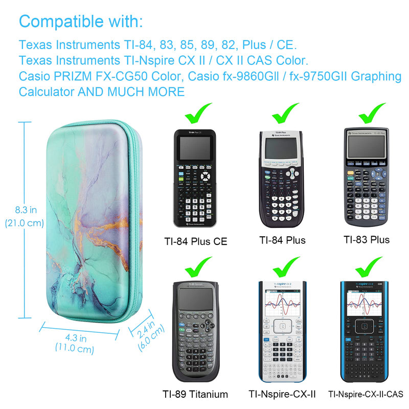  [AUSTRALIA] - Graphing Calculator Carrying Case for TI-84 Plus CE, Fintie Hard EVA Shockproof Protective Box for TI-84 Plus/TI-83 Plus CE/Casio fx-9750GII (Emerald Marble) Emerald Marble