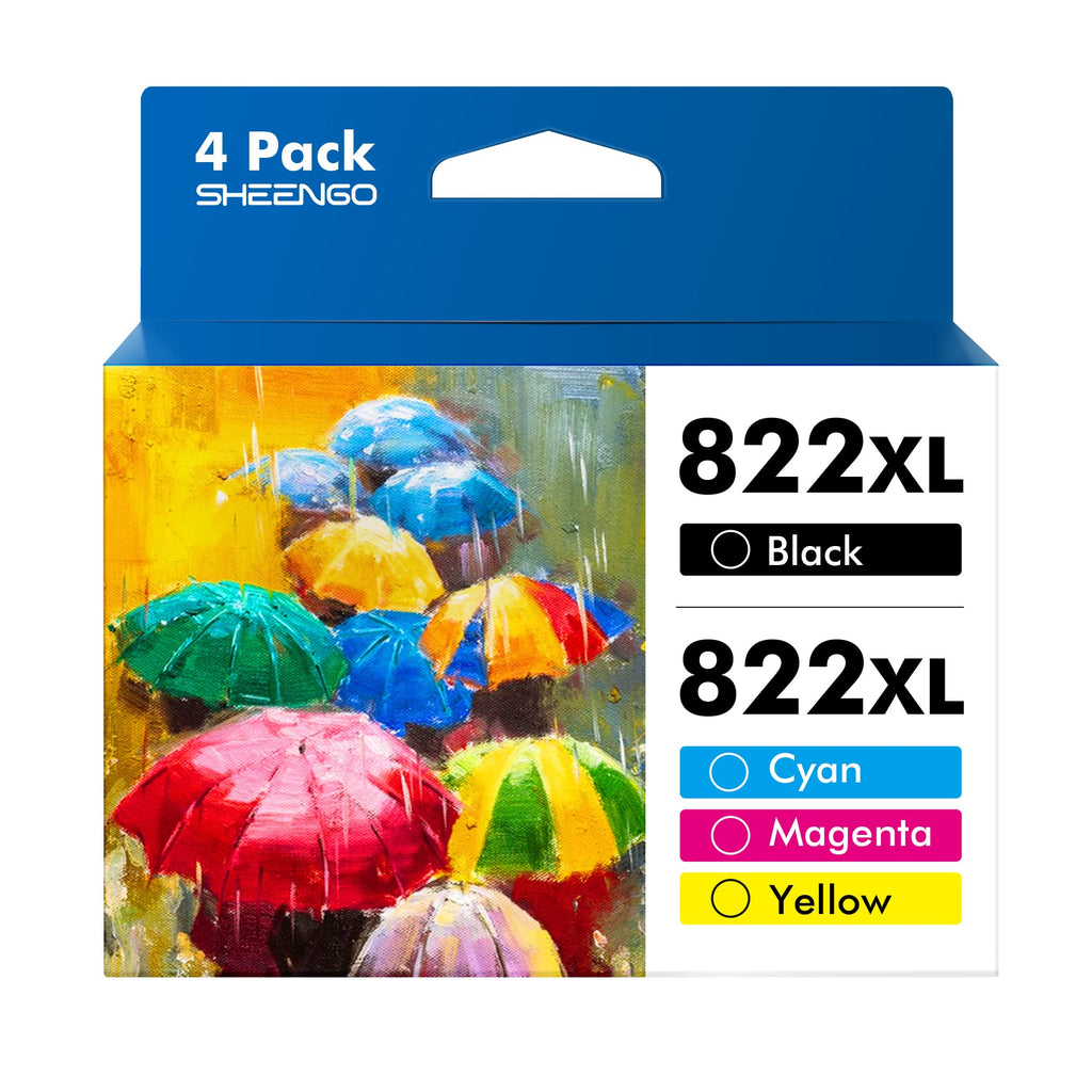 [AUSTRALIA] - 822XL Ink Cartridges Remanufactured for Epson 822 T822 T822XL 822 XL Ink Cartridges Combo Pack Work for Epson Workforce Pro WF-3820 WF-4820 WF-4830 WF-4833 (4 Pack: Black, Cyan, Magenta, Yellow)