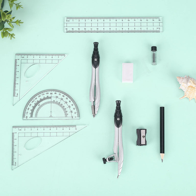 [AUSTRALIA] - Geometry Set,Lifreer Compass for Geometry Kit Includes Compass, Protractor, Rulers, Eraser, Sharpener, Lead Refills, Pencil, Storage Box for Drawing and Measurement(Black) Black
