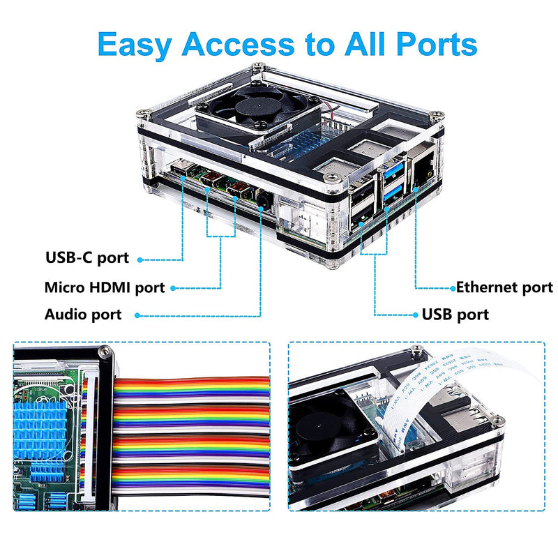  [AUSTRALIA] - Miuzei Case for Raspberry Pi 4, Raspberry Pi 4 B Case with Fan 35mm, 4 Pcs Aluminum Heatsinks Support Rpi 4B 8gb/4gb/2gb (No Raspberry Pi Board)