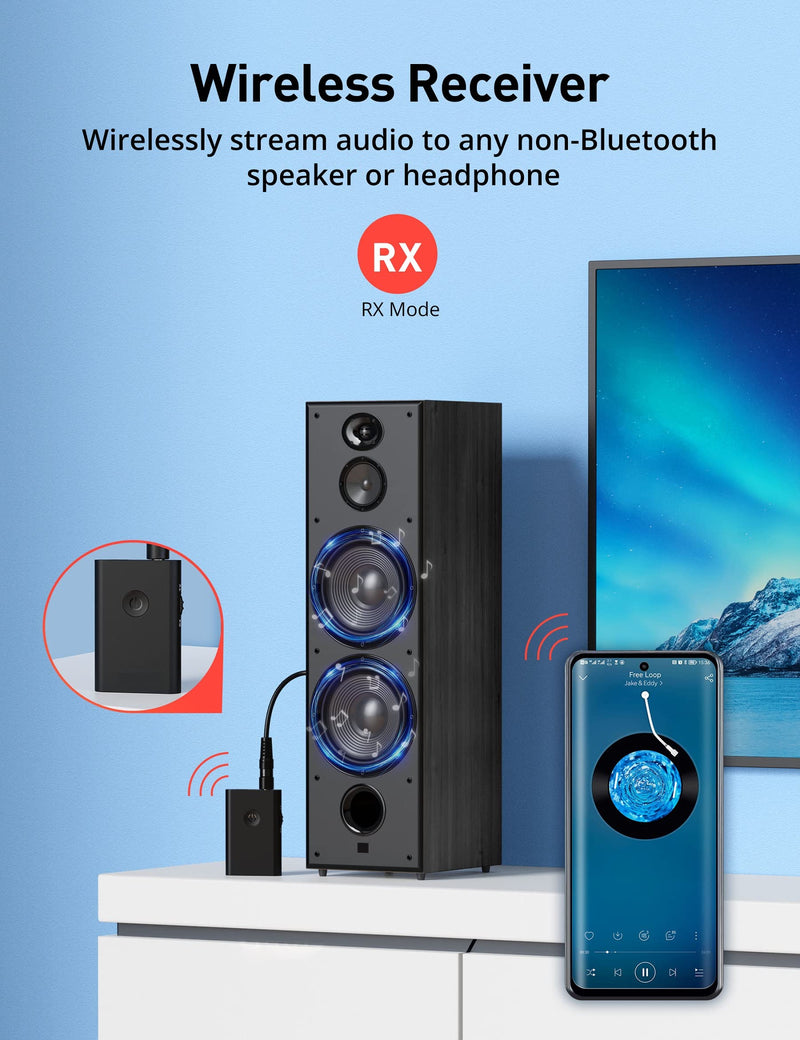  [AUSTRALIA] - V5.0 Bluetooth Transmitter Receiver for TV PC, 2-in-1 AUX Audio Adapter, Wireless 3.5mm Bluetooth Adapter for Headphones/Car/Home Stereo/Switch/Speakers, Simultaneously Pair 2 Devices 10.0Hrs Playtime