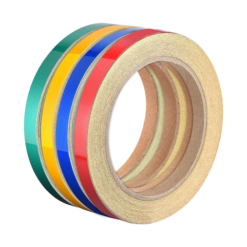  [AUSTRALIA] - uxcell Reflective Tape Red Green Yellow Blue, 10mm x 25m, Outdoor Waterproof Warning Tape for Bikes, RV, and Boat Striping Marking