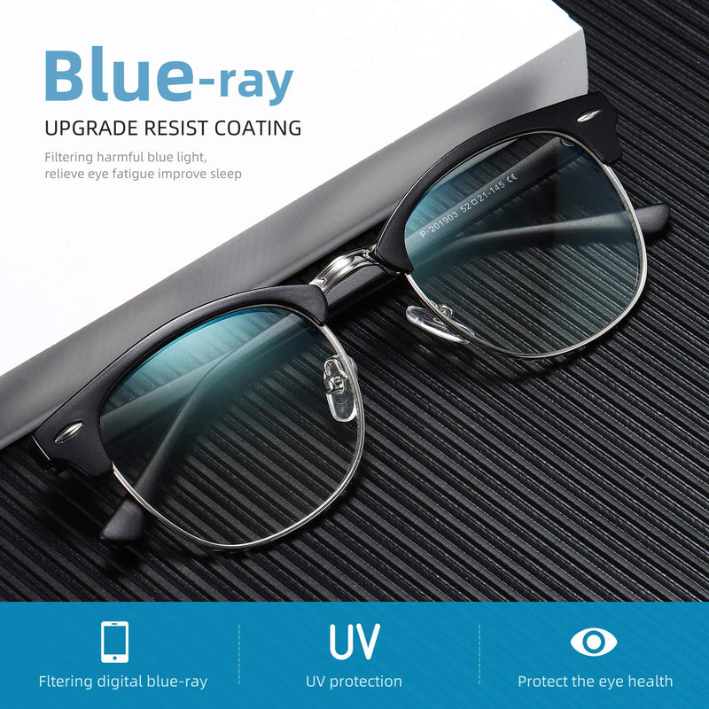 AOMASTE Blue Light Blocking Glasses Retro Semi Rimless UV400 Clear Lens Computer Eyewear For Men Women C2 Matte Black Silver Frame - LeoForward Australia