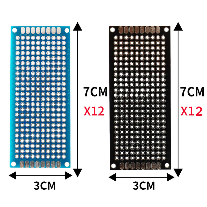  [AUSTRALIA] - 24Pcs(3x7cm) Double Sided PCB Board Prototype Kit Soldering 2 Sizes Blue Black 2 Colour Universal Printed Circuit Board for DIY Soldering and Electronic Project