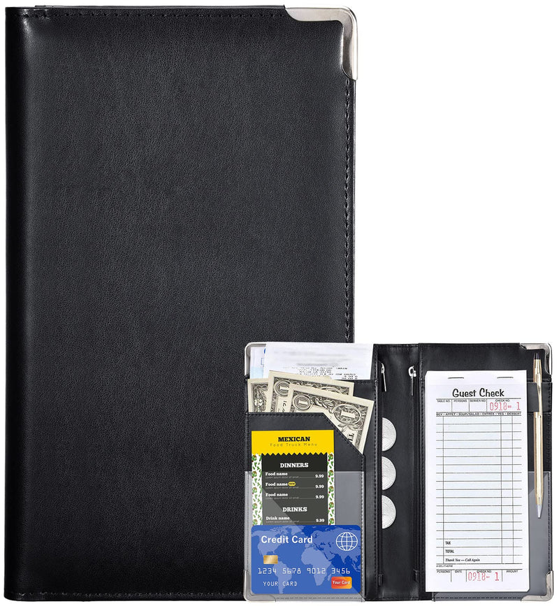  [AUSTRALIA] - Server Books for Waitress - 5x9 Waiter Book Server Wallet with Zipper Pocket, Cute Waitress Book&Waitstaff Organizer with Money Pocket Fit Server Apron Black