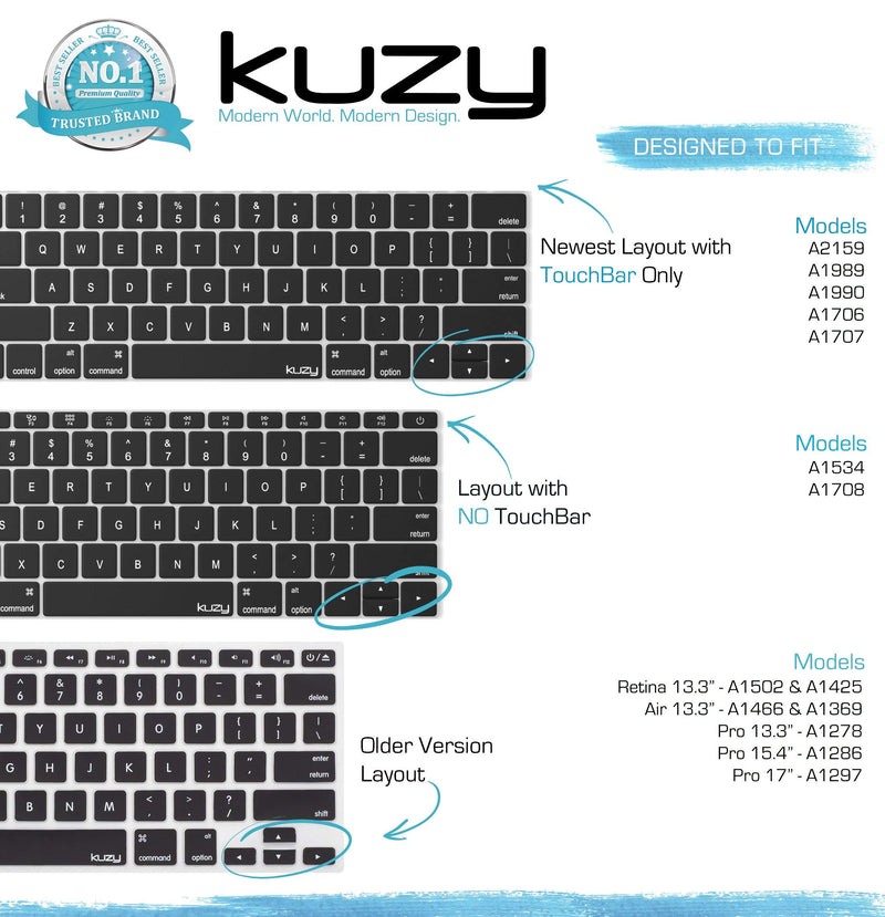 Kuzy Compatible with MacBook Pro Keyboard Cover with Touch Bar for 13 and 15 inch 2019 2018 2017 2016 Apple Model A2159, A1989, A1990, A1706, A1707 Silicone Skin Protector, Transparent Clear - LeoForward Australia