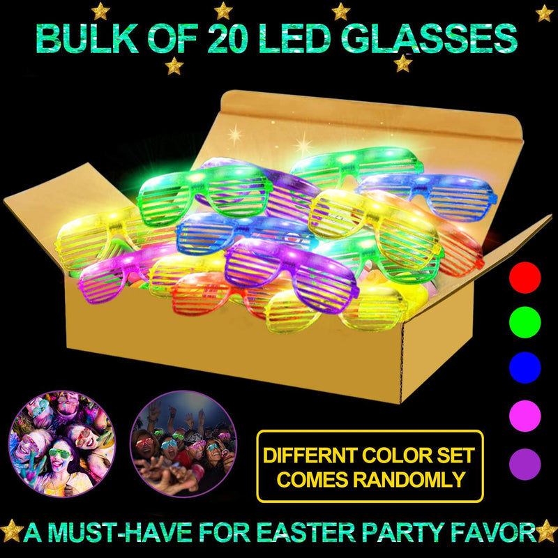 TURNMEON 20 Pack LED Glasses,6 Color Light Up Glasses Shutter Shades Glow Sticks Glasses Led Party Sunglasses Adult Kids Glow in The Dark Halloween Party Supplies Favors Birthday Neon Party Glow Toys - LeoForward Australia