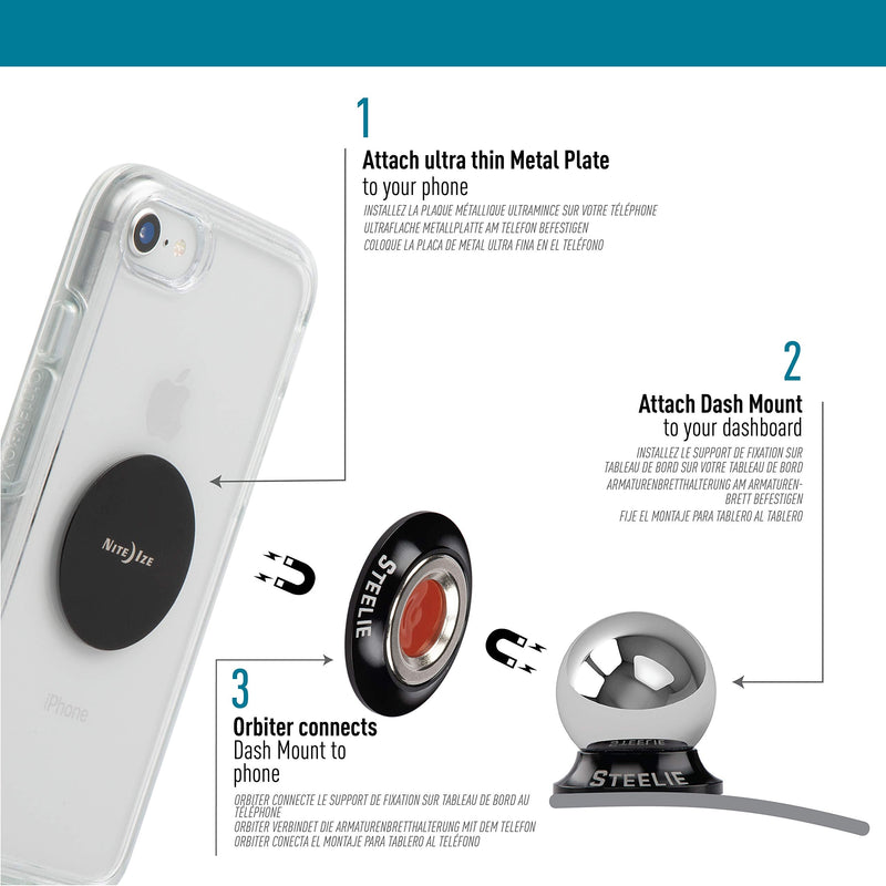  [AUSTRALIA] - Nite Ize Steelie Orbiter Dash Mount Kit - Magnetic Cell Phone Holder for Car , Low Profile, No Attached Magnets