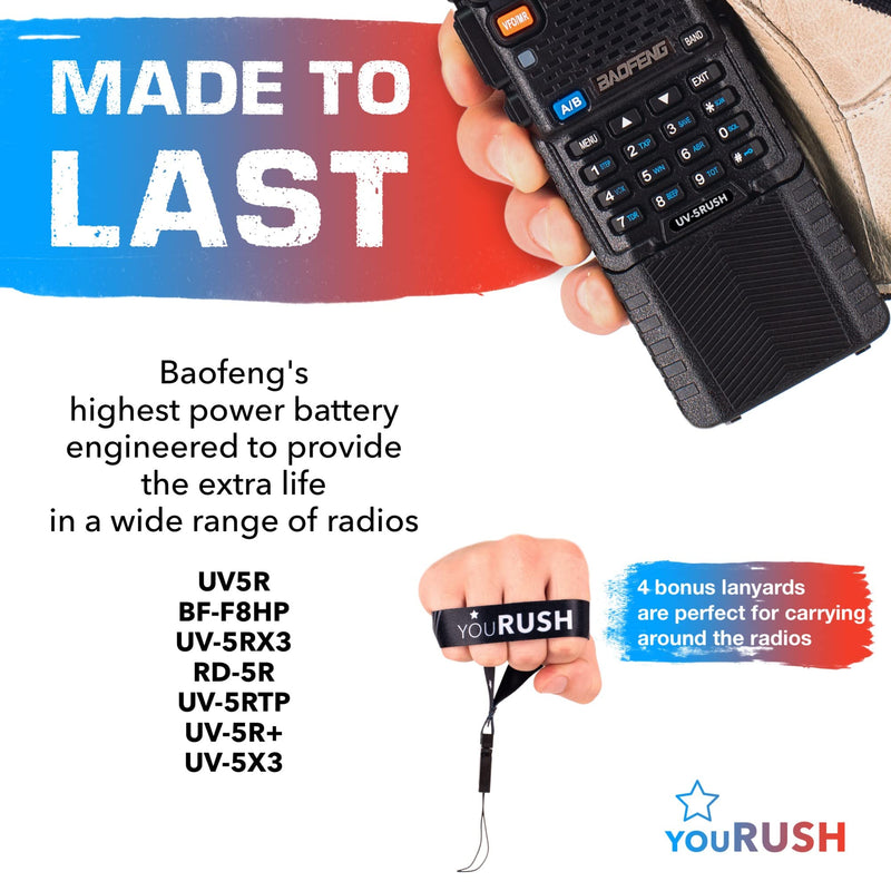  [AUSTRALIA] - youRUSH 4 Pack BL-5 Extended Battery 3800 mAh with USB Charging Cables - Compatible with UV5R, BF-F8HP, UV-5X3 Radio - Accessories Set of Replacement Battery BL5 & USB Charger 4x 3800mAh for UV-5R
