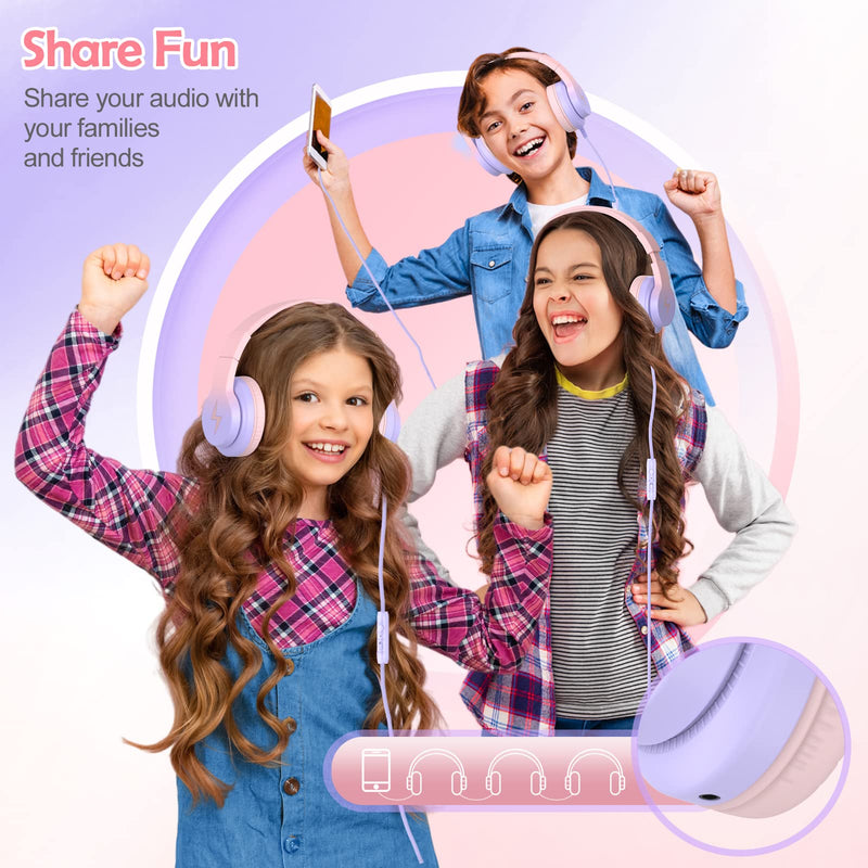  [AUSTRALIA] - Kids Headphones, Wired Headphones for Kids Over Ear with Microphone, 85/94dB Volume Limiter Headphones for Girls Boys with Sharing Jack, Foldable Headphones for Online Study, Gradient Pink