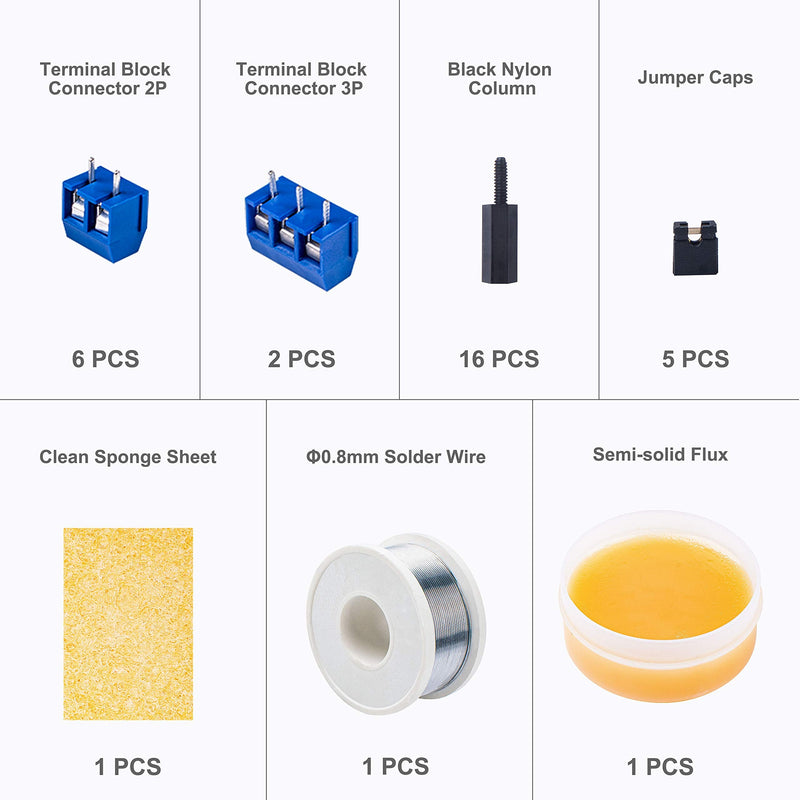  [AUSTRALIA] - Miuzei PCB Board Prototype Kit for Electronic Projects, Circuit Solder Double-Side Board with 40 Pin 2.54 mm Male to Female Headers Connector, 2P&3P Screw Terminal Block, Solder Flux, Solder Wire