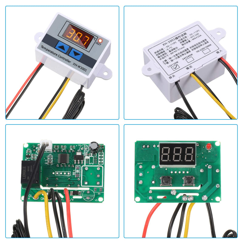  [AUSTRALIA] - 2 Pieces XH-W3001 Digital LED Temperature Controller Module Digital Thermostat Switch with Waterproof Probe Programmable Heating Cooling Electronic Thermostat Range from -50? to 110? (12V 10A 120W) 2