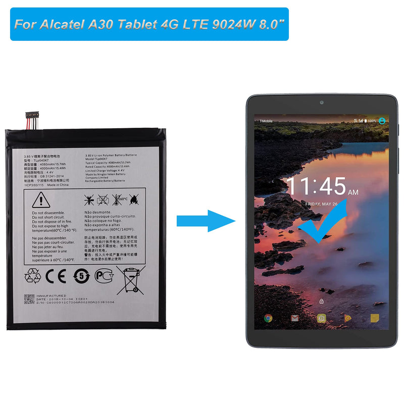  [AUSTRALIA] - Replacement Battery TLP040K7 Compatible with Alcatel A30 Tablet 4G LTE 9024W 8.0" with Tools