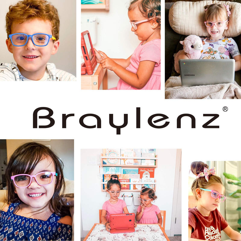  [AUSTRALIA] - Braylenz 2 Pack Kids Computer Blue Light Blocking Glasses Girls Boys Clear Nerd TR90 Eyeglasses Frame Age 3-10 (Clear Pink+Clear Purple) A3 Clear Pink+Clear Purple