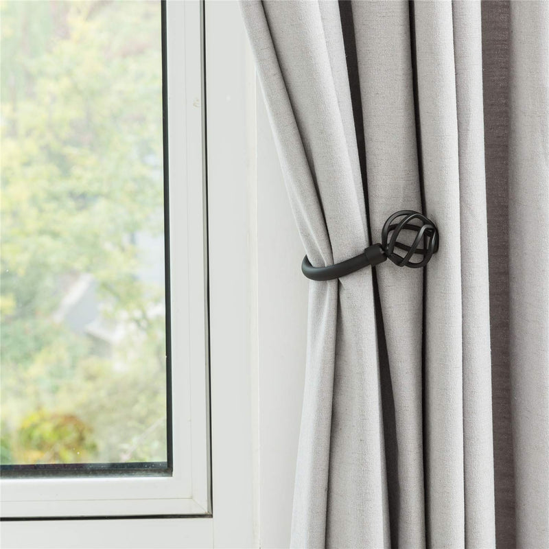  [AUSTRALIA] - HEYIHUI Curtain Holdbacks, Decorative Curtain Hooks for Drapes, Black Matte Metal Wall Mounted Curtain Holders for Curtain Tiebacks for Drapery Set of 2 (Curved)