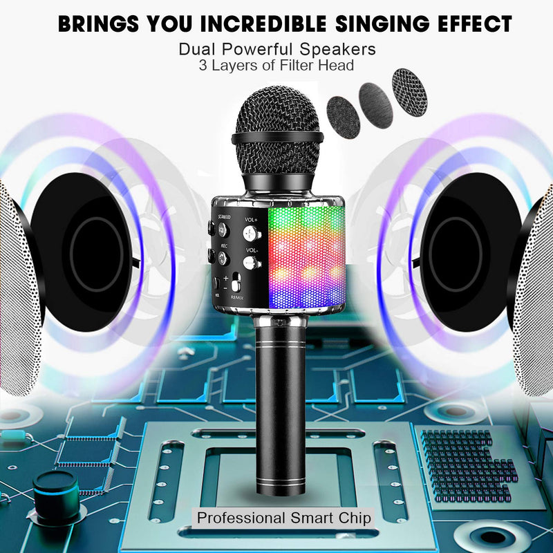 [AUSTRALIA] - ShinePick Karaoke Wireless Microphone, 4 in 1 Microphone Portable Microphone for Kids, Home KTV Player, Compatible with Android & iOS Devices (Black) black