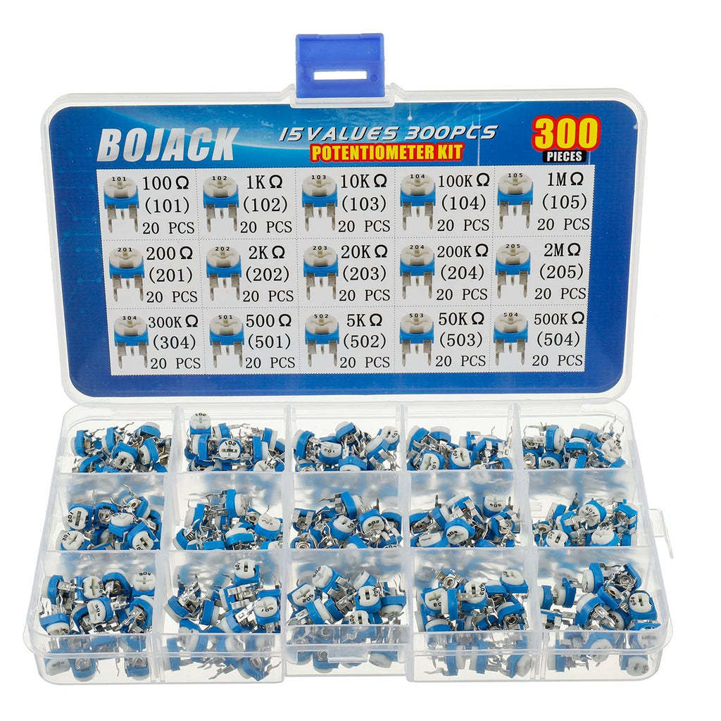  [AUSTRALIA] - BOJACK 15 Values 300pcs 100 Ohm - 2M Ohm Variable Resistor 6mm Potentiometer Classification Suit package in a clear plastic box