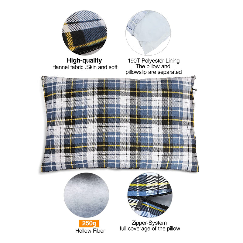  [AUSTRALIA] - REDCAMP Small Camping Pillow Lightweight and Compressible, 1PC/2PCS Flannel Travel Pillow with Removable Pillow Cover Blue and Grey