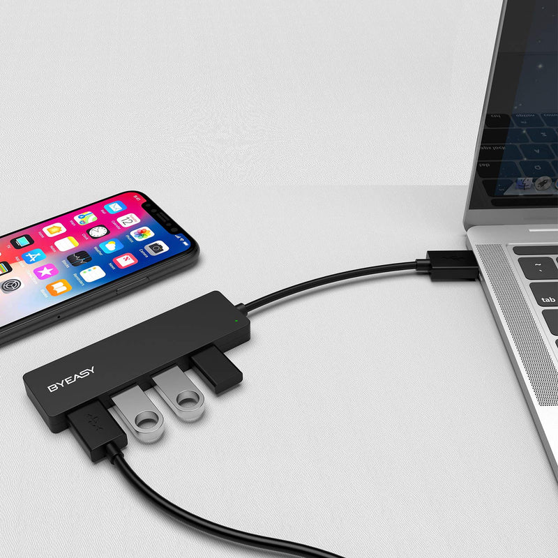 BYEASY USB Hub, 4 Port USB 3.0 Hub, Ultra Slim Portable Data Hub Applicable for iMac Pro, MacBook Air, Mac Mini/Pro, Surface Pro, Notebook PC, Laptop, USB Flash Drives, and Mobile HDD (Leather Black) - LeoForward Australia