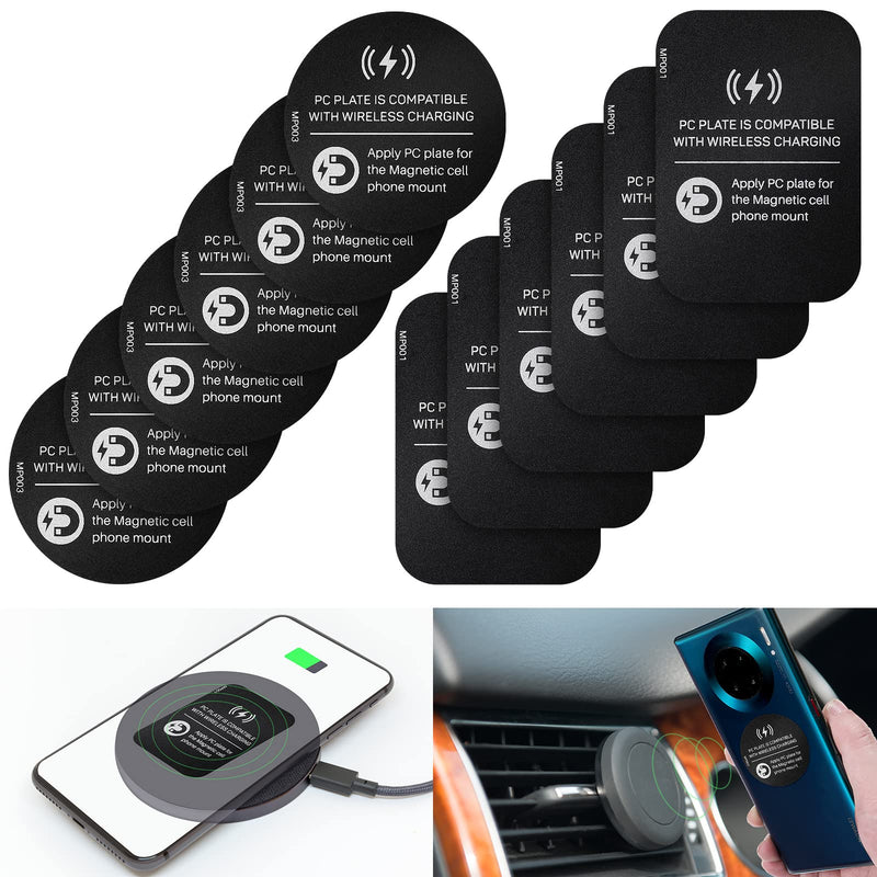  [AUSTRALIA] - 12 Pieces Metal Plate for Phone Magnet Wireless Charging Compatible Cradle Disc Round Rectangle Phone Magnet Sticker Black Magnetic Metal Plate Cell Phone Automobile Cradles for Magnetic Car Phone