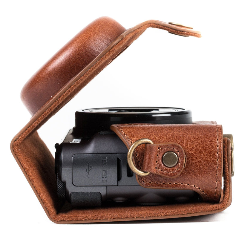  [AUSTRALIA] - MegaGear MG1177 Canon PowerShot SX740 HS, SX730 HS Ever Ready Genuine Leather Camera Case with Strap - Dark Brown