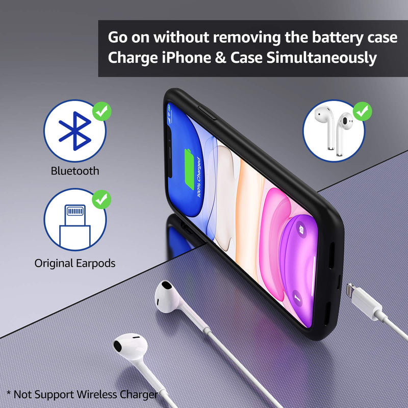  [AUSTRALIA] - iPhone 11 Battery Case, 5000 mAh Rechargeable Extended Battery Charging Case for iPhone 11, Portable Protective Charger Case Compatible with iPhone 11(6.1 inch) by OMEETIE (Black) Black