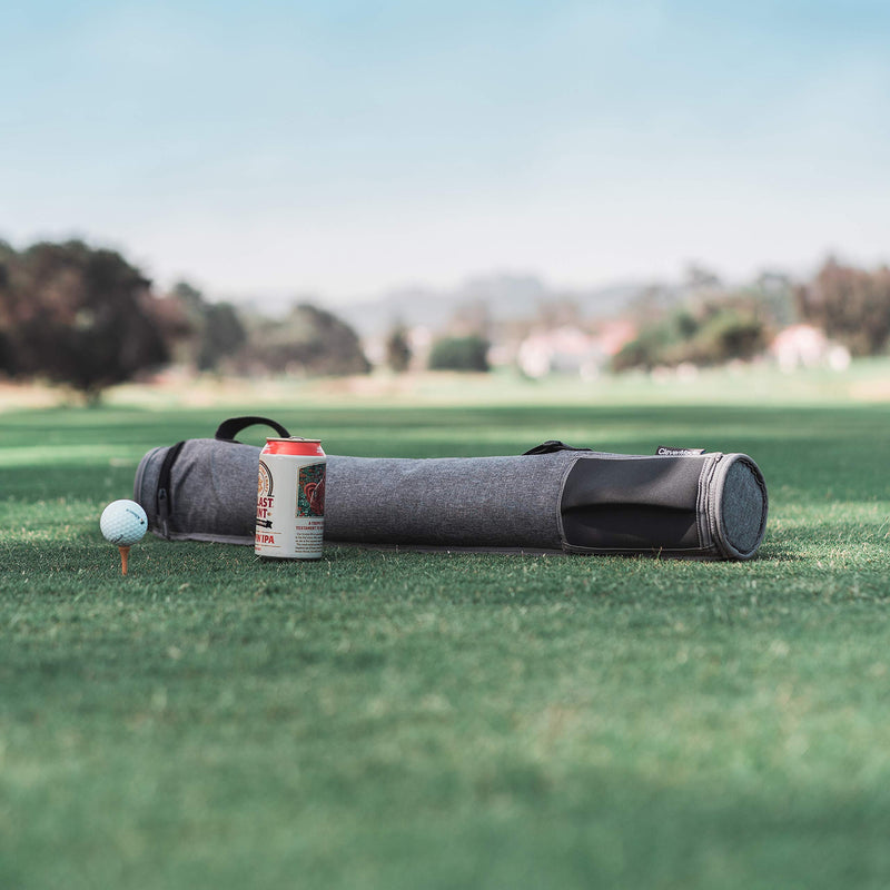  [AUSTRALIA] - CleverMade 6 Can Cooler Sleeve - Insulated 6-Pack Cooler Tube with Adjustable Shoulder Strap, Easy Access Can Opening, and Neoprene Storage Pocket - Grey/Charcoal