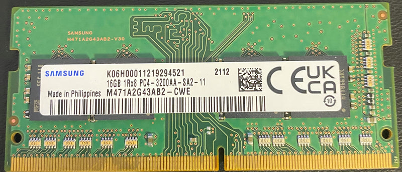  [AUSTRALIA] - Samsung 16GB DDR4 3200MHz SODIMM PC4-25600 CL22 2Rx8 1.2V 260-Pin SO-DIMM Laptop Notebook RAM Memory Module M471A2K43DB1-CWE