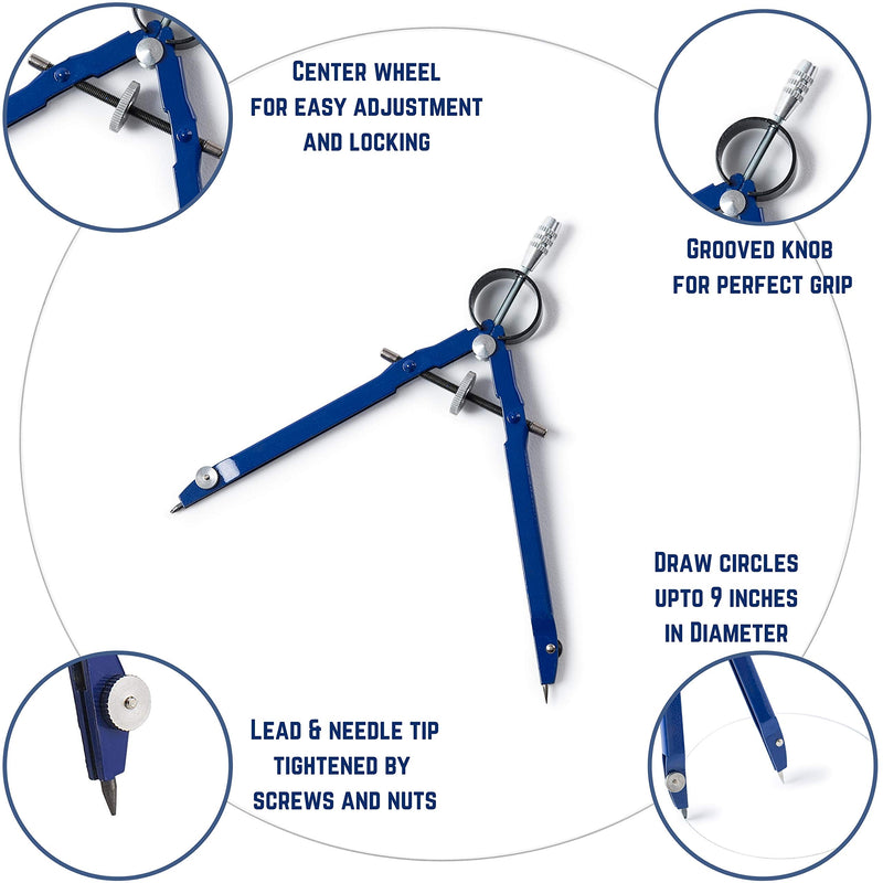 Mr. Pen- Professional Compass with Lock and Free Life TIME Lead Replacement, Compass for Geometry, Spring Bow Compass, Precision Compass Math, Drafting Compass, Compass Drawing, Metal Compass - LeoForward Australia