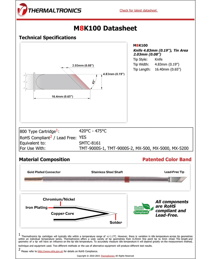  [AUSTRALIA] - Thermaltronics M8K100 Knife 4.83mm (0.19in), Tin Area 2.03mm (0.08in) interchangeable for Metcal SMTC-8161